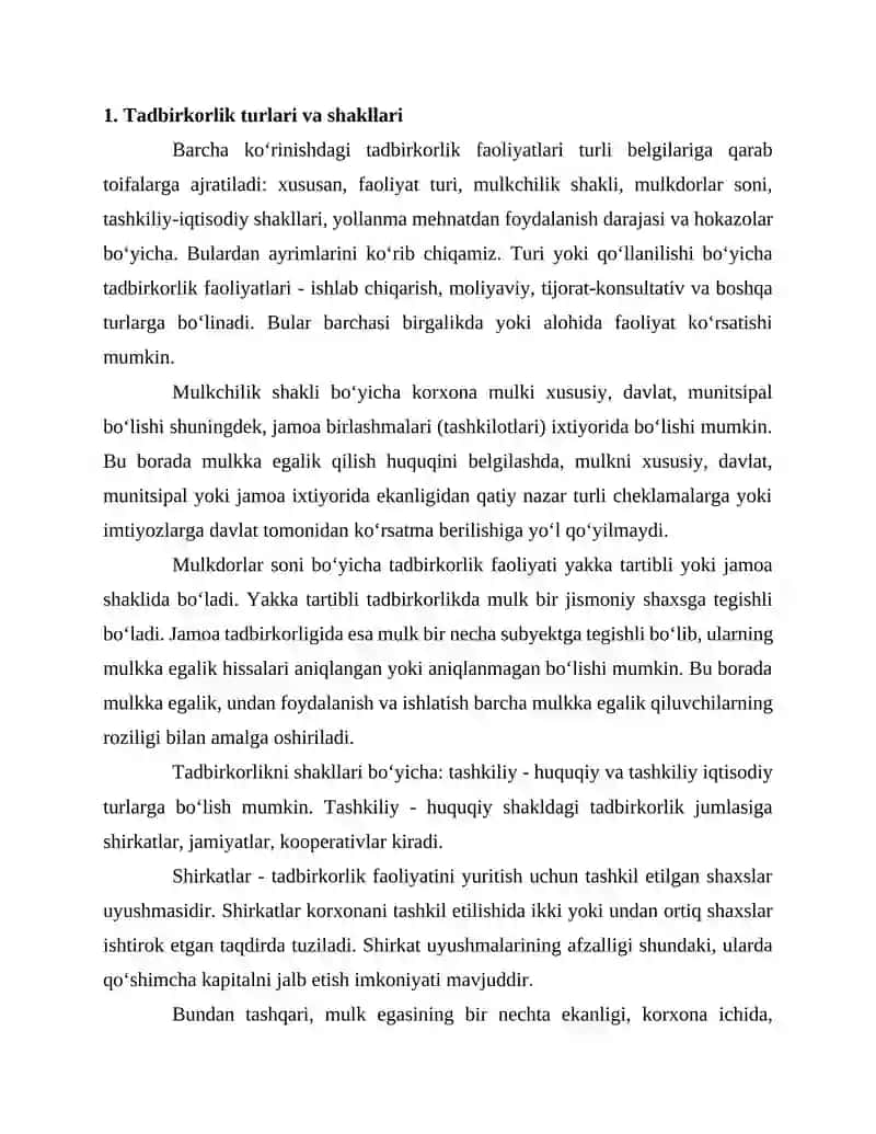 Tadbirkorlik va uning xuxusiyatlari 2