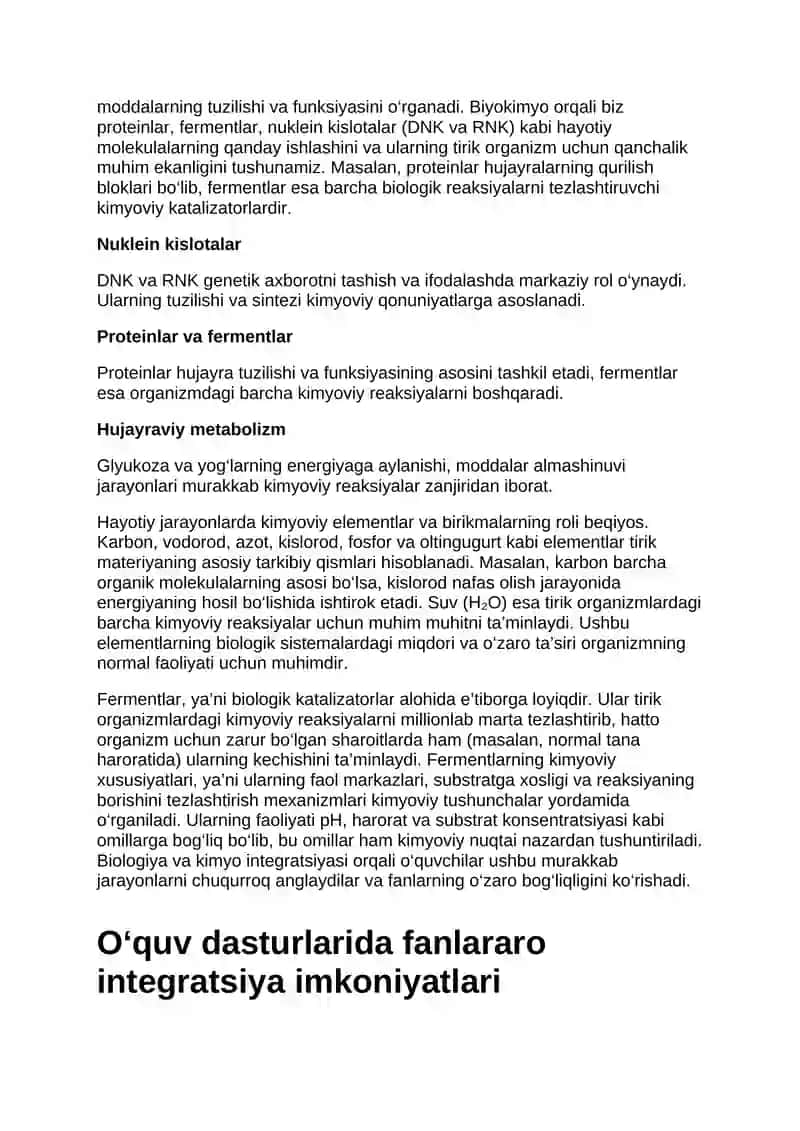 Biologiyani o‘qitishda kimyo fani bilan fanlararo bog‘lanishni amalga oshirish yo‘llari 2