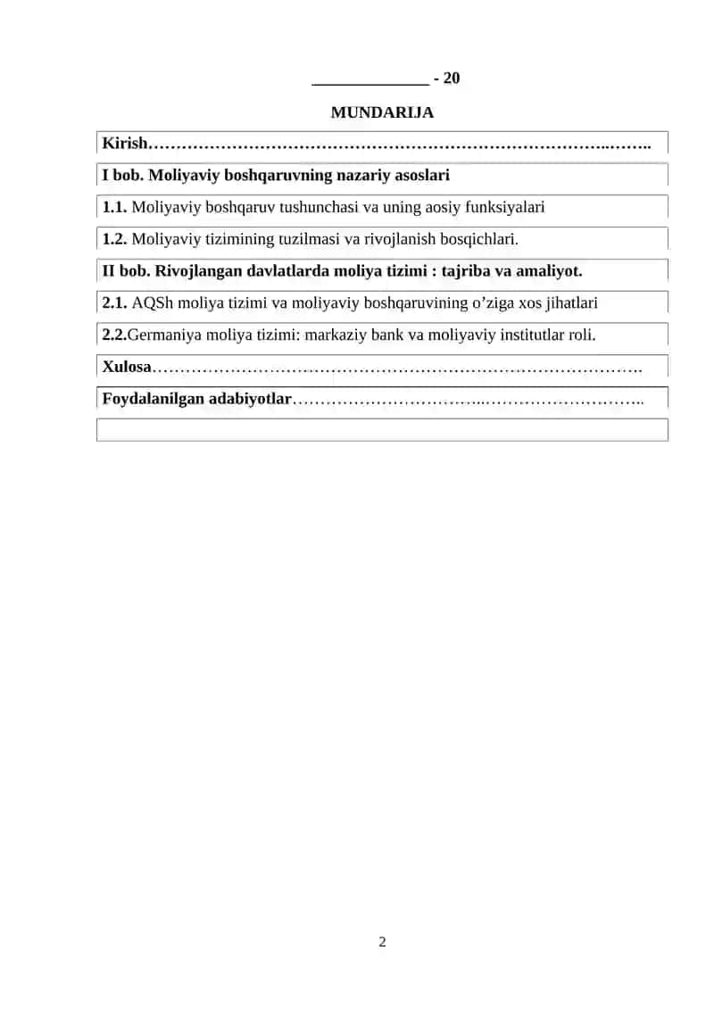 Moliyaviy boshqaruv: rivojlangan davlatlarda moliya tizimi misolida 2