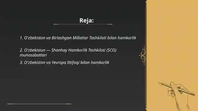 O'zbekistonning xalqaro tashkilotlar bilan hamkorligi 2