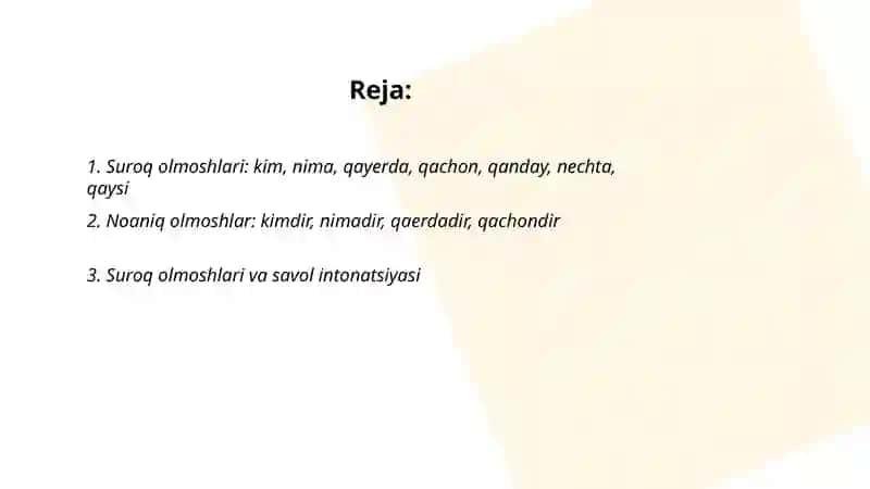 Suroq belgilash gumon bulishsizlik olmoshlari 2