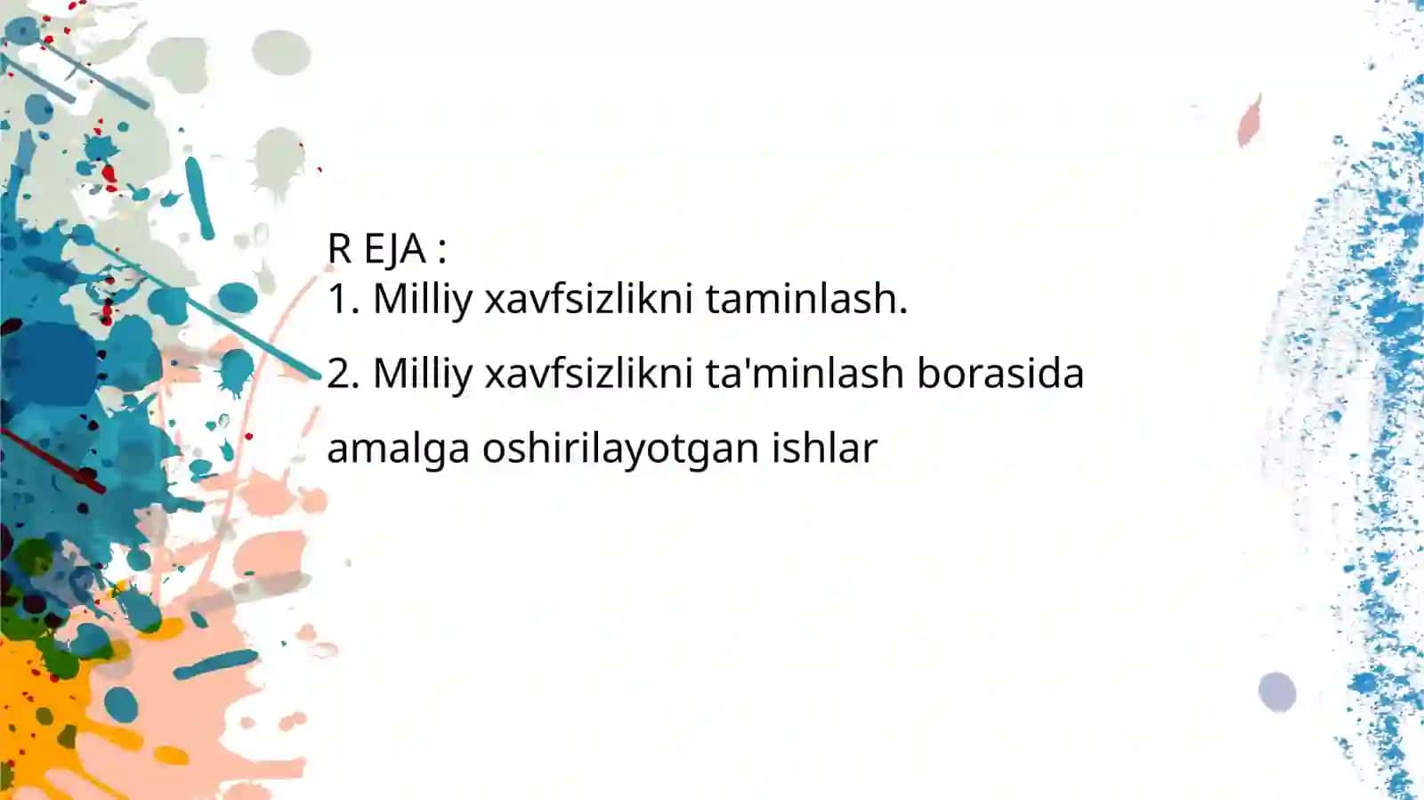 Milliy xavfsizlikni ta'minlash borasida amalga oshirilayotgan ishlar 2