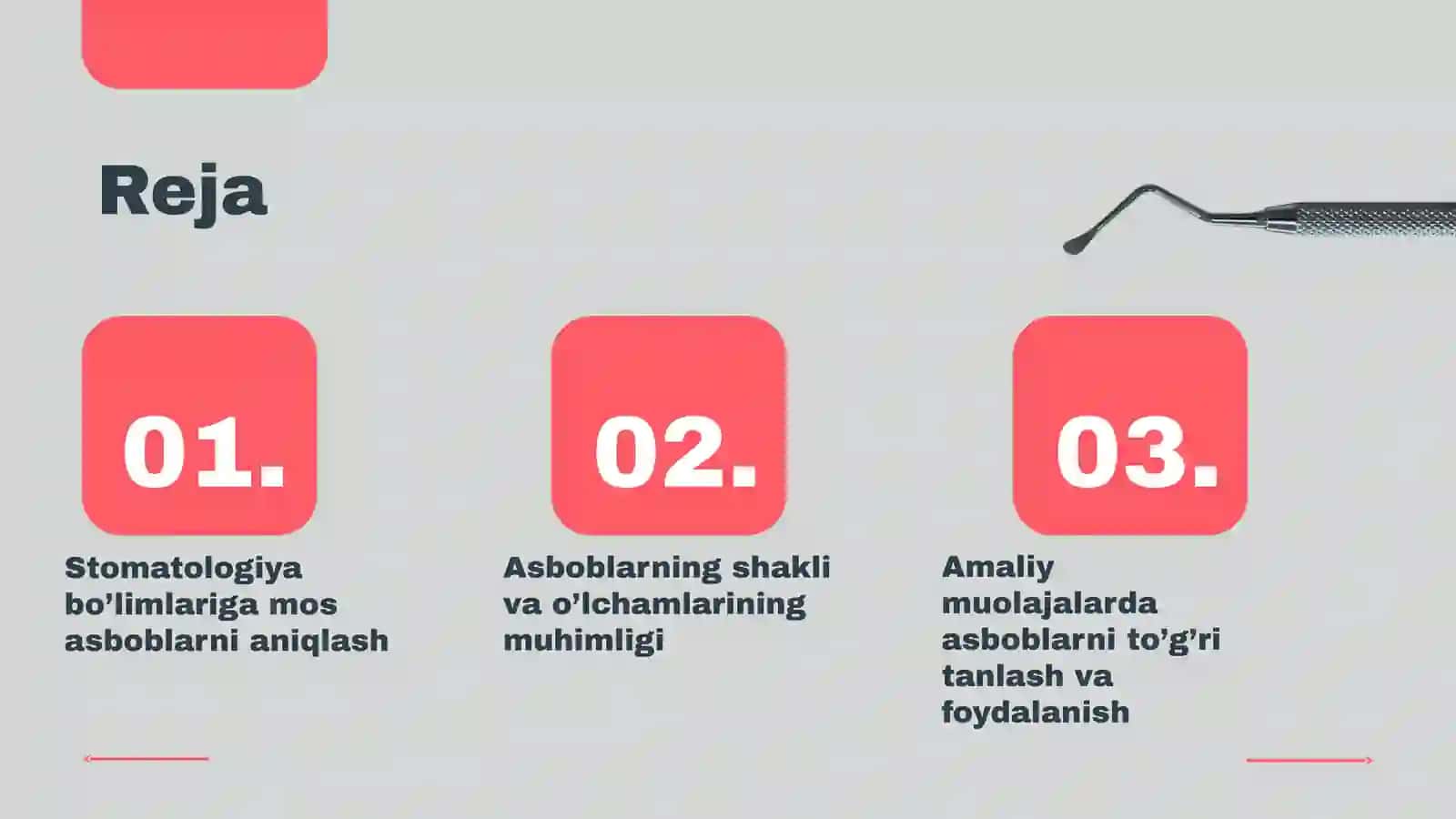 Stomatologiyaning turli bo’limlarida ishlatiluvchi asboblarni farqlash 2