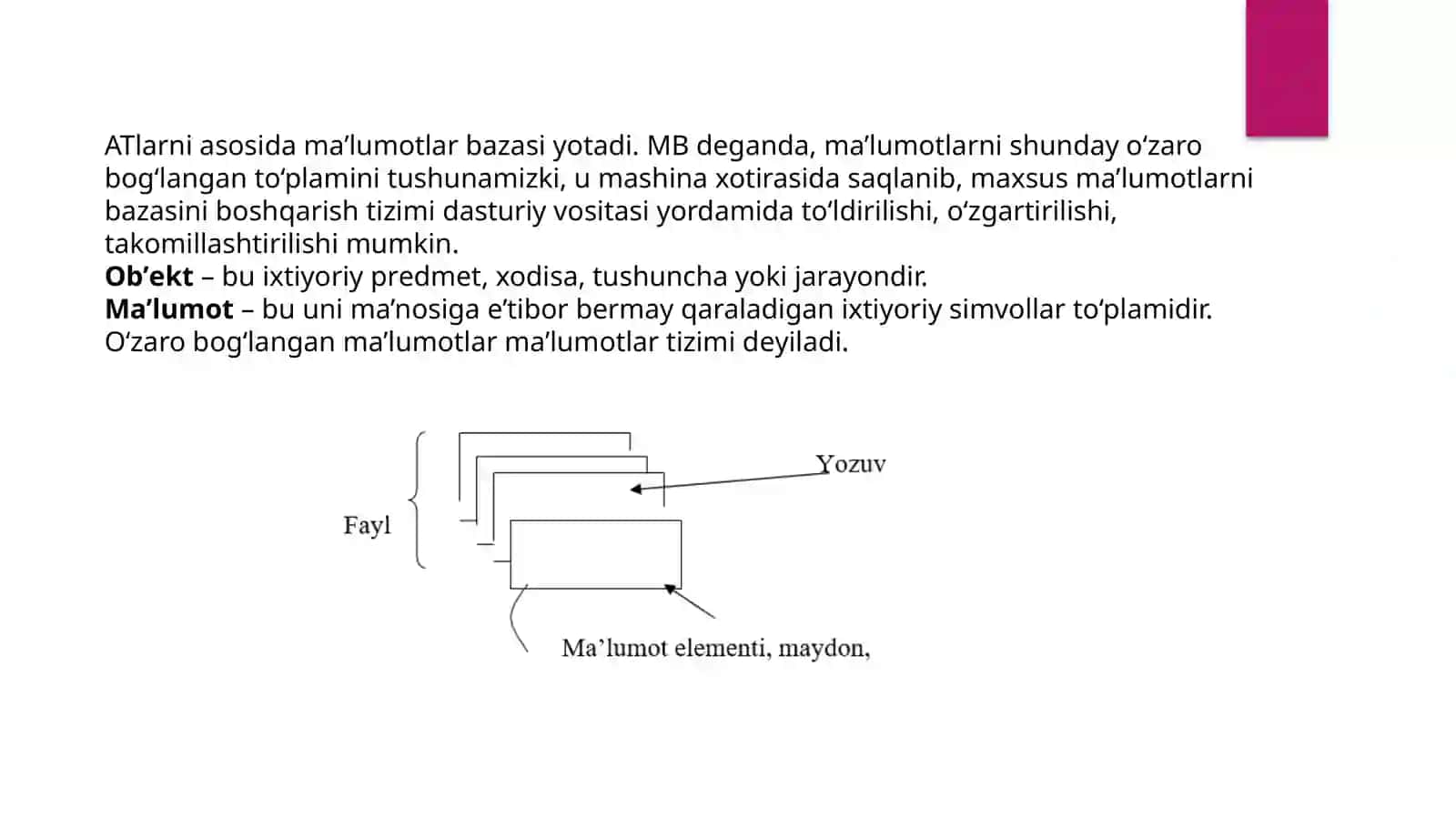 Ma’lumotlar bazasini boshqarish tizimlari 2