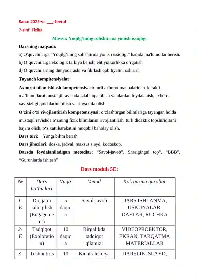 Yoqilg’ining solishtirma yonish issiqligi 2