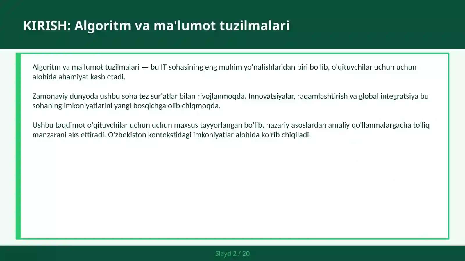 Algoritm va ma'lumot tuzilmalari 2