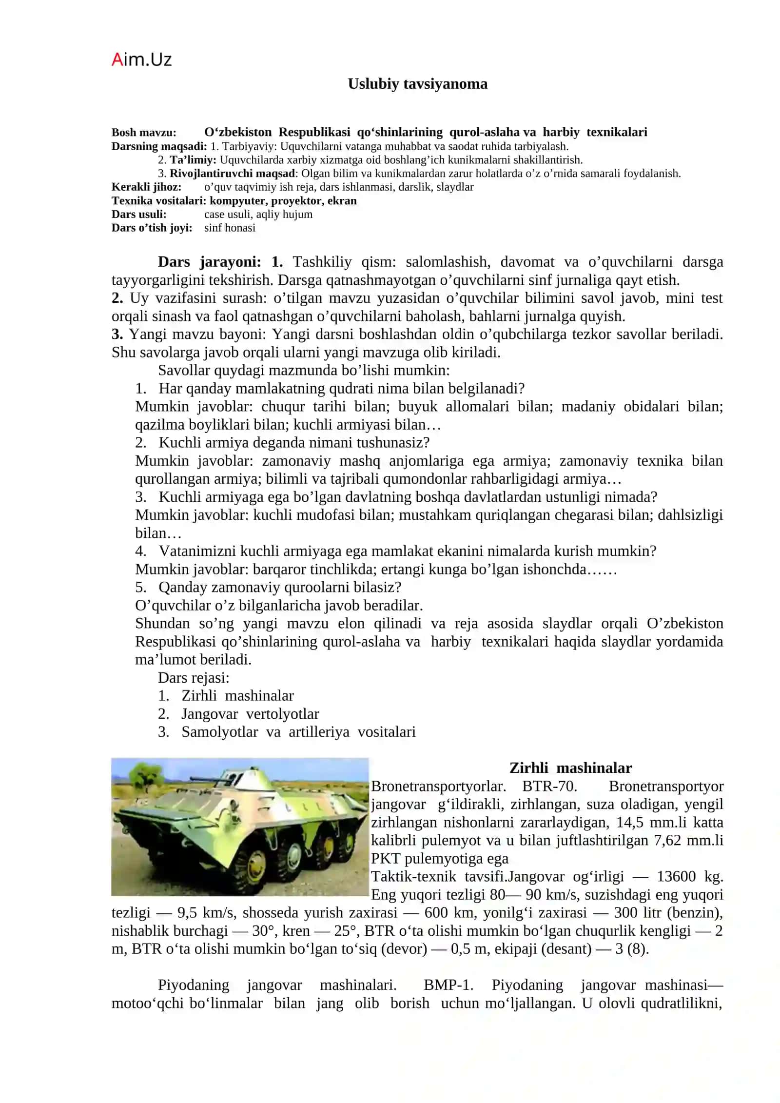O‘zbekiston Respublikasi qo‘shinlarining qurol-aslaha va harbiy texnikalari 2