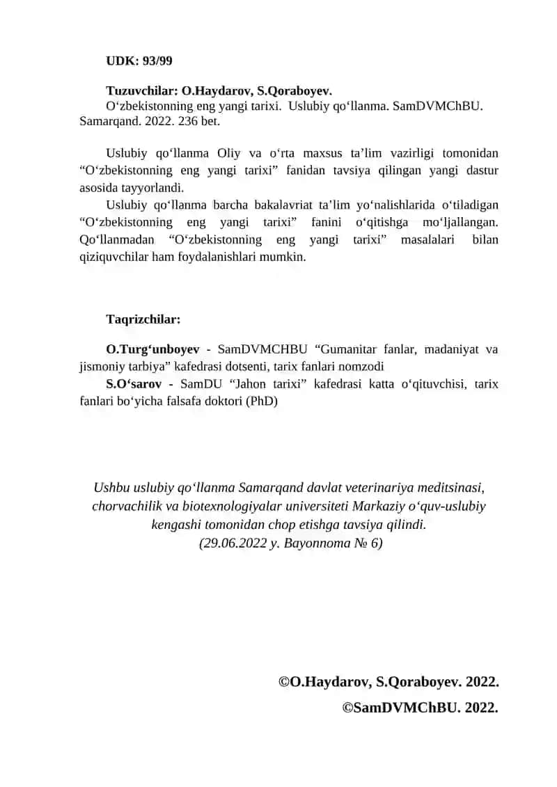 O‘ZBEKISTONNING ENG YANGI TARIXI USLUBIY QO‘LLANMA 2