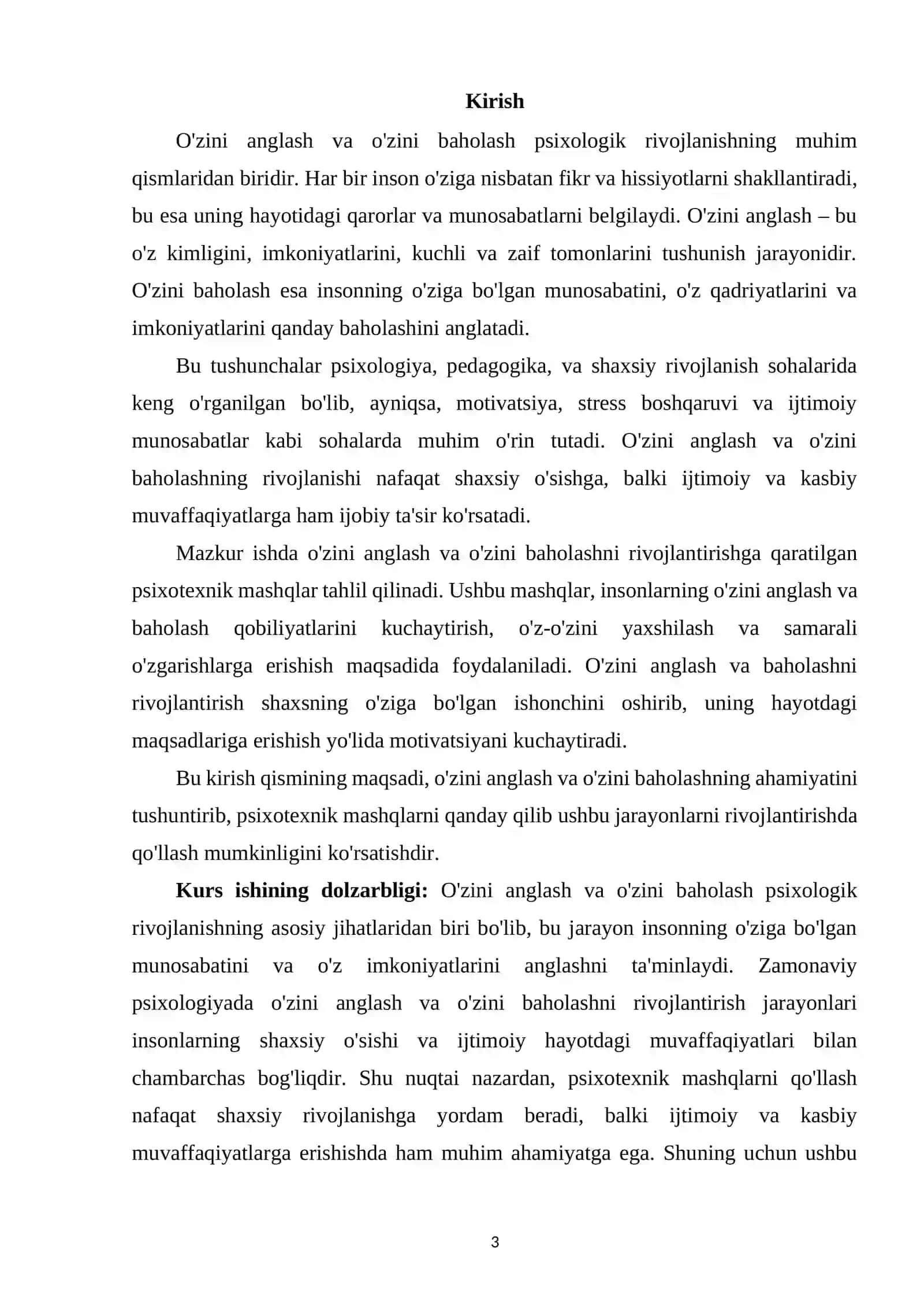 O'ZINI ANGLASH VA O'ZINI BAHOLASHNI RIVOJLANITIRISHGA QARATILGAN PSIXOTEXNIK MASHQLAR 2
