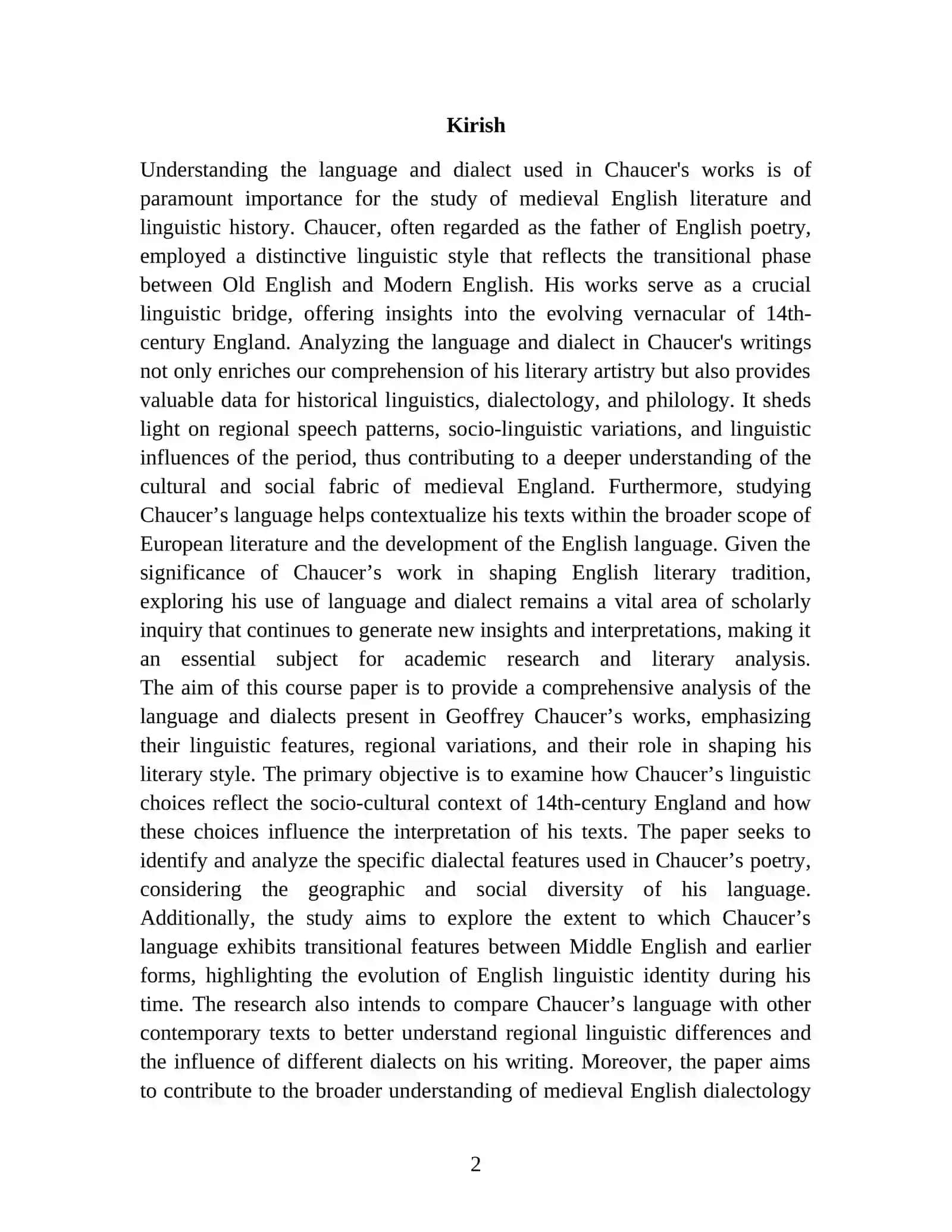 Tili va dialekt in CHAUCER ʼS KOMM SLUGI 2