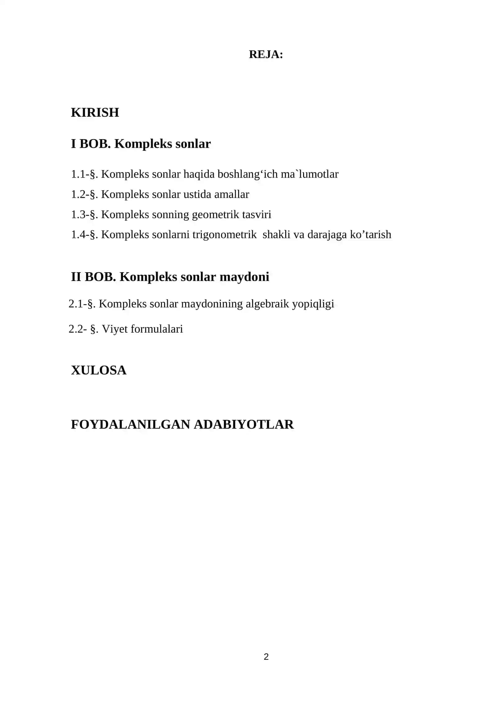 Compleks sonlar maydoni metodikasi 2