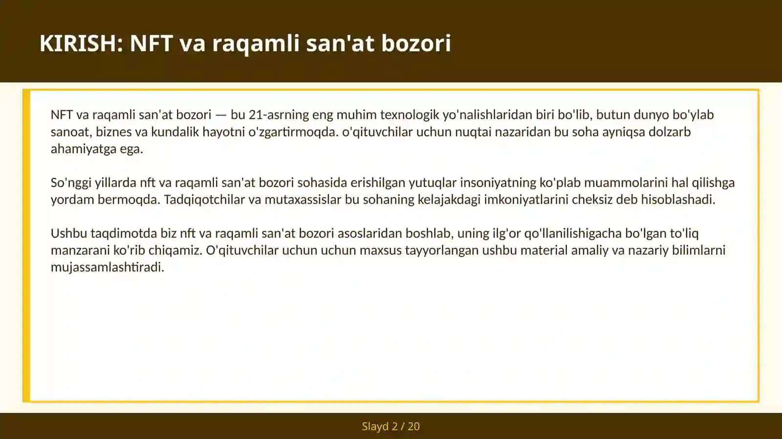 NFT VA RAQAMLI SAN'AT BOZORI 2