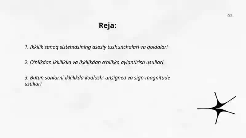 Malumotlarni ikkilik sanoq sistemasida kodlash va dekodlash 2