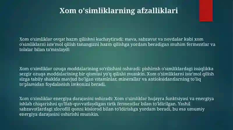 Xom-Ashyo OʻSimliklardan Foydalanish 2