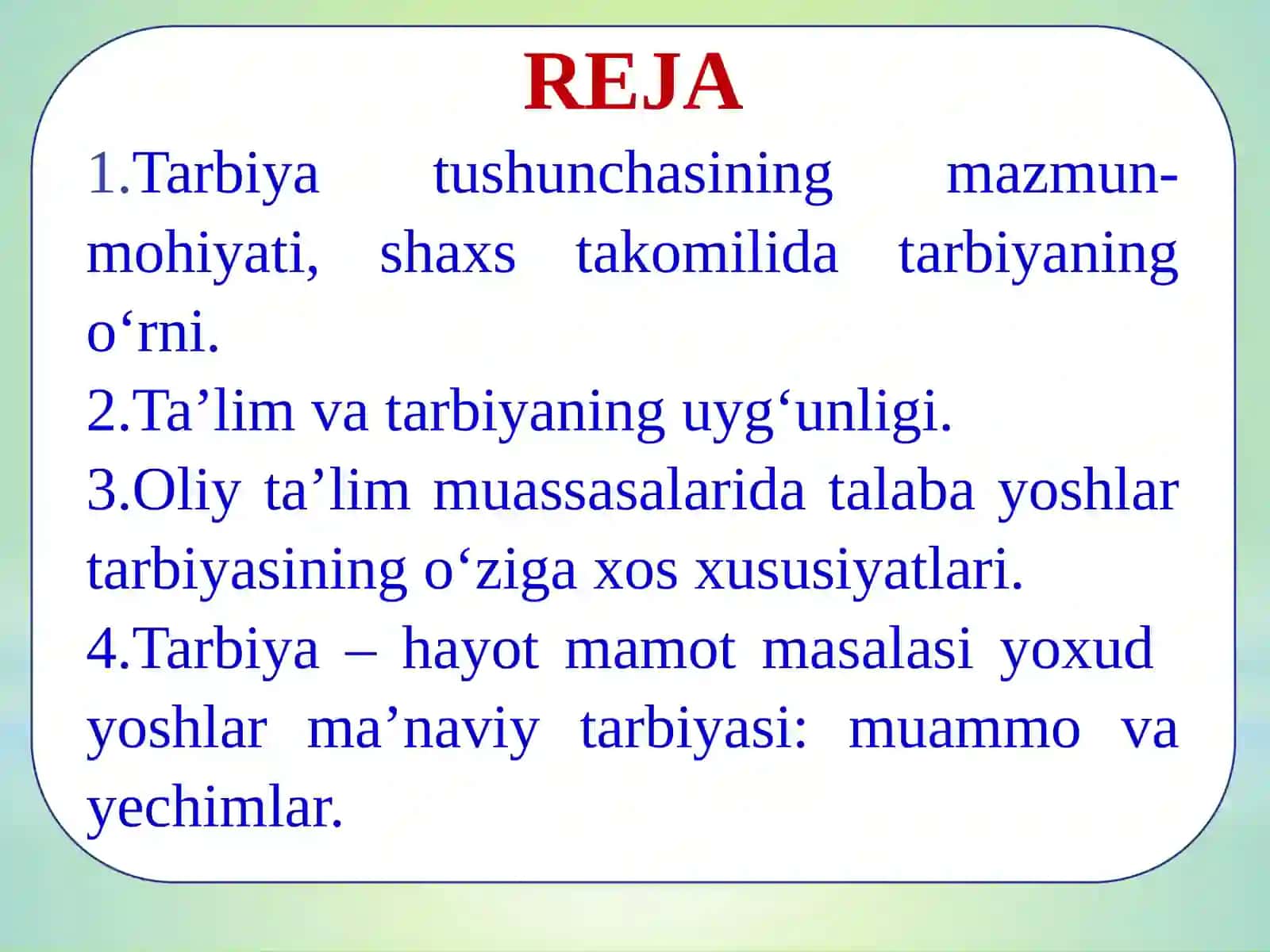 TARBIYA – HAYOT-MAMOT MASALASI 2