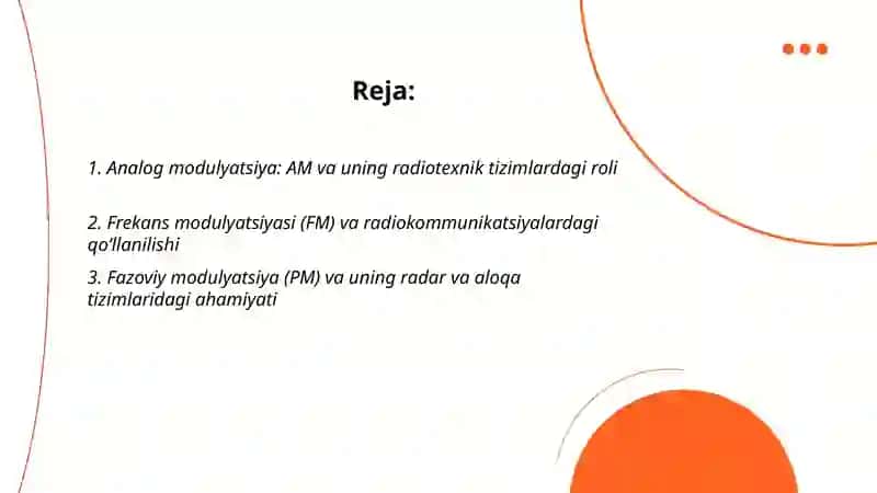 Signallarni modulyatsiyalash turlari va ularning radiyoelektronika tizimlaridagi oʻrni 2