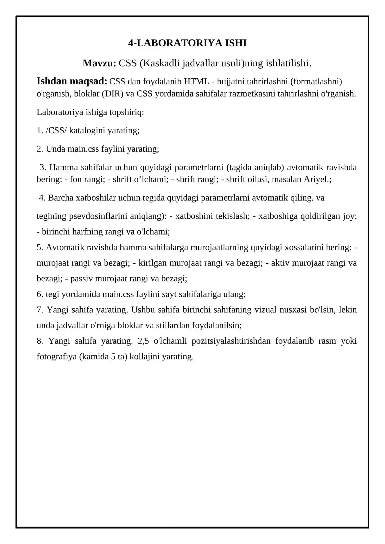 CSS (Kaskadli jadvallar usuli)ning ishlatilishi 2