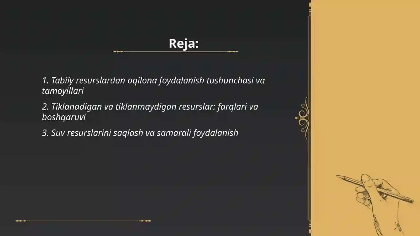 Tabiiy resurslardan oqilona foydalanish by Xudoyqulov Sanjar 2