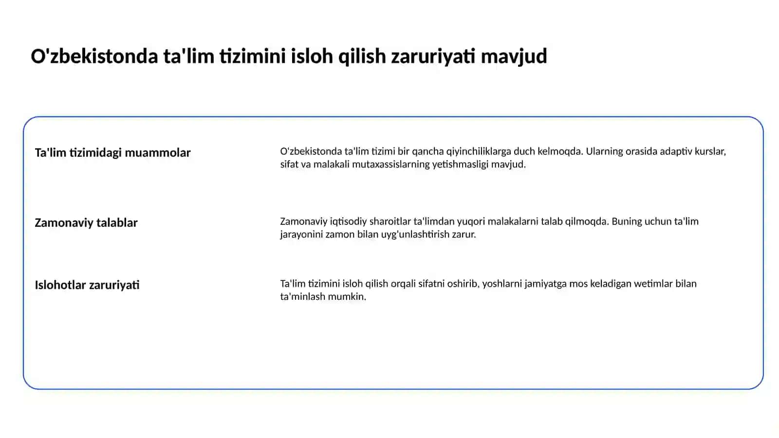 O'zbekistonda ta'lim tizimi islohotlari 2