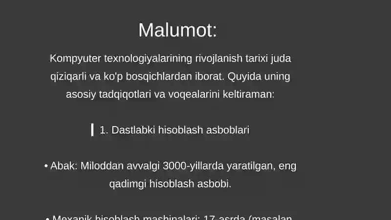 Kompyuter texnologiyalarining rivojlanish tarixi 2