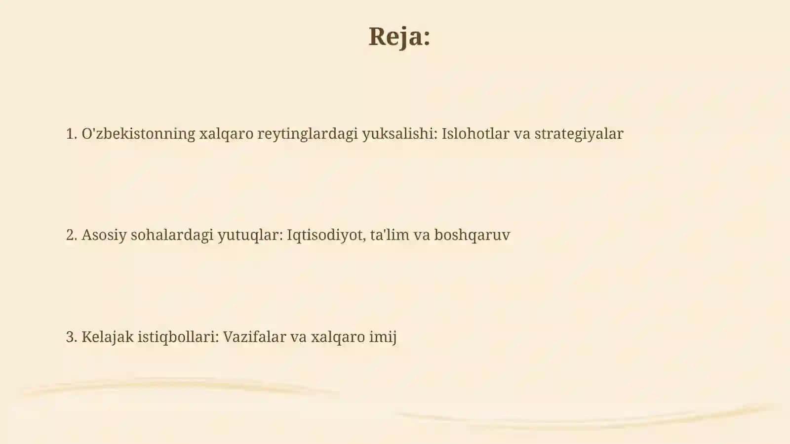 O'zbekiston Respublikasining xalqaro reyting va indekslardagi o'rni va nufuzining ortib borishi 2