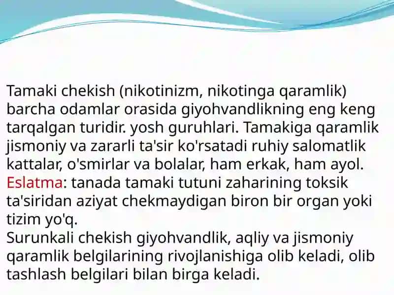 Nikotinizm va uning asoratlari 2
