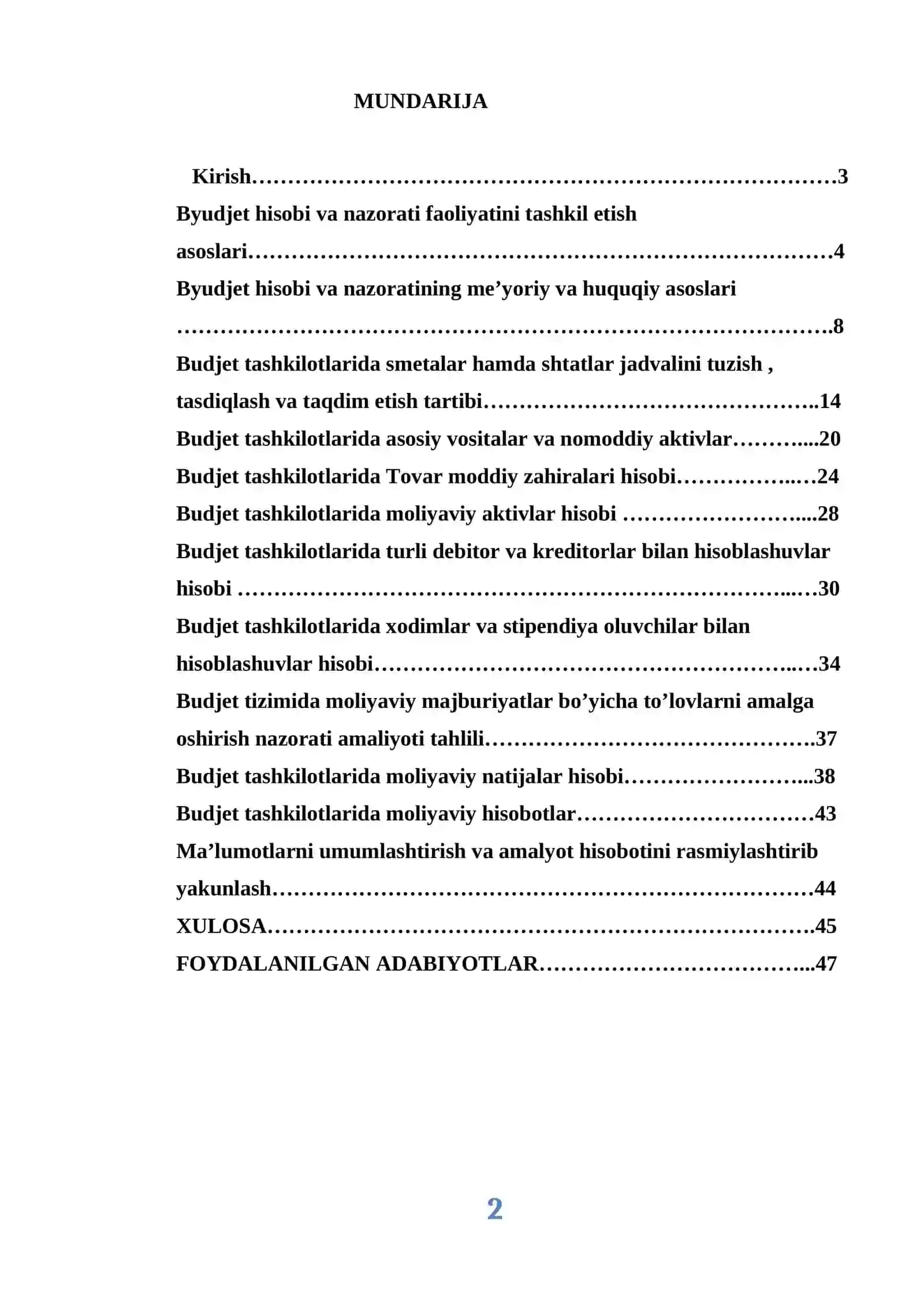 Byudjet hisobi va nazorati faoliyatini tashkil etish amaliyot hisoboti. 2