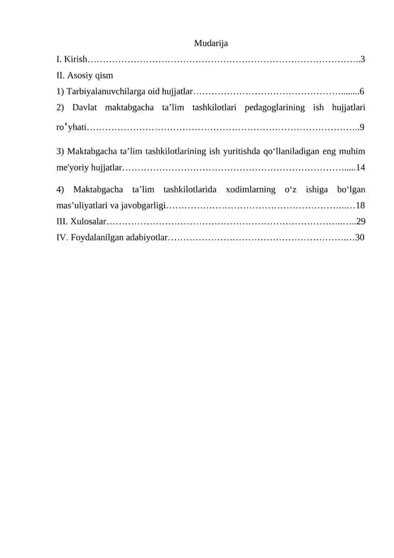 Maktabgacha ta'lim tashkilotlarining ish hujjatlari 2