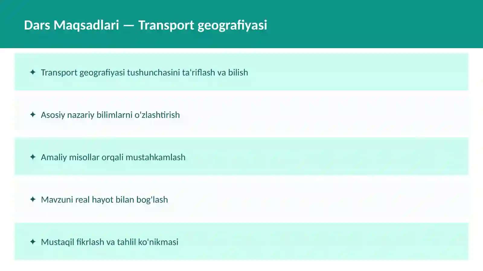 Transport Geografiyasi Dars ishlanmasi 2