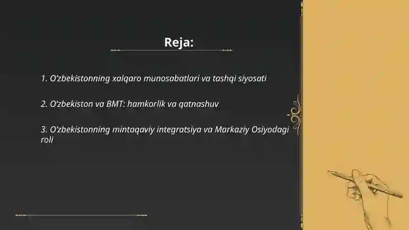 O‘zbekistonning xalqaro munosabatlari va tashqi siyosati 2