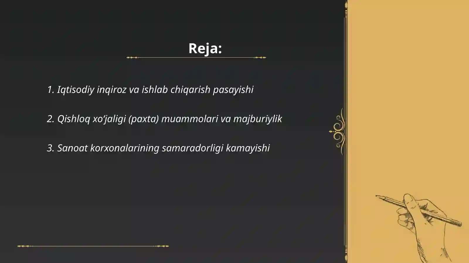 XX asr 80-yillari o'rtalarida respublika ijtimoiy-siyosiy,iqtisodiy va ma'naviy hayotidagi inqirozli holat 2