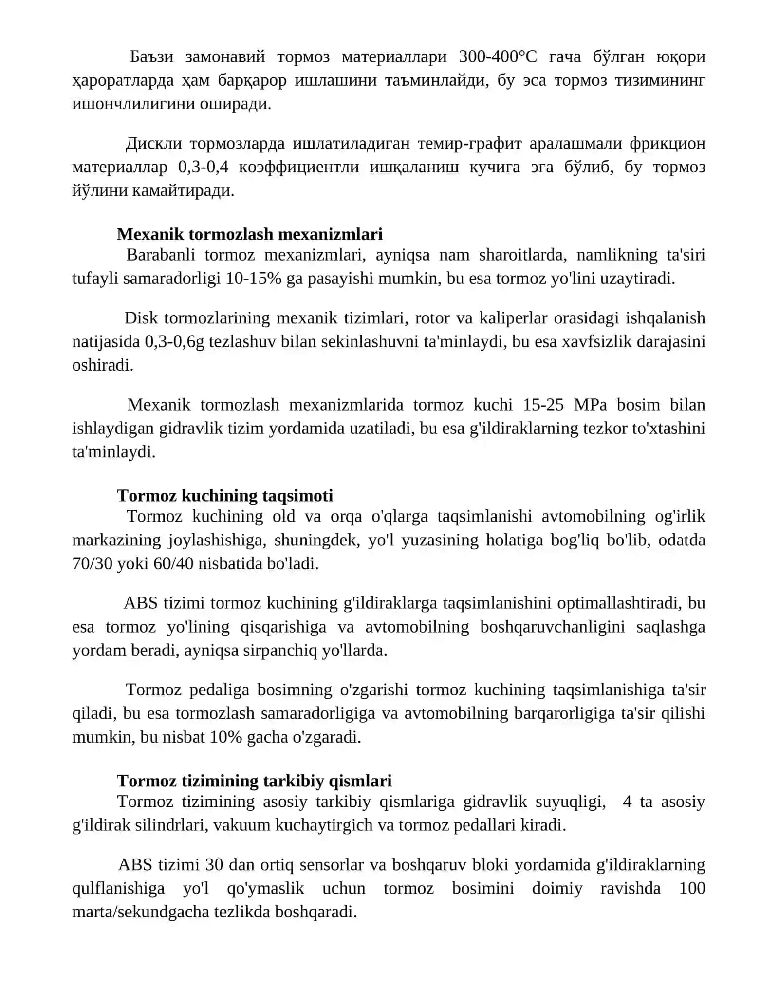 Avtomobilning tormozlanish xususiyatlari 2