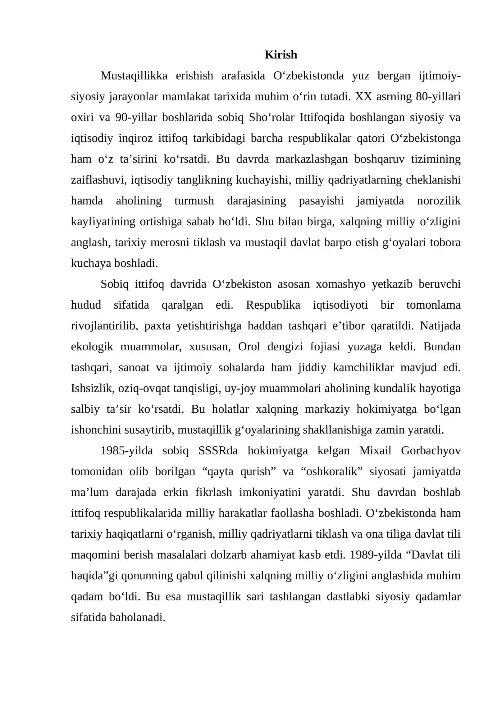 Mustaqillikka erishish arafasida O‘zbekistondagi ijtimoiy-siyosiy jarayonlar 2