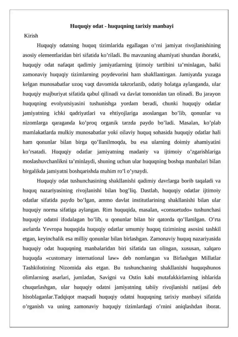Huquqiy odat - huquqning tarixiy manbayi 2