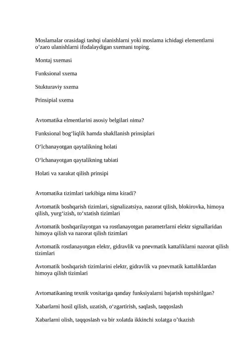 Avtomatika elementlari va sxemalari 2