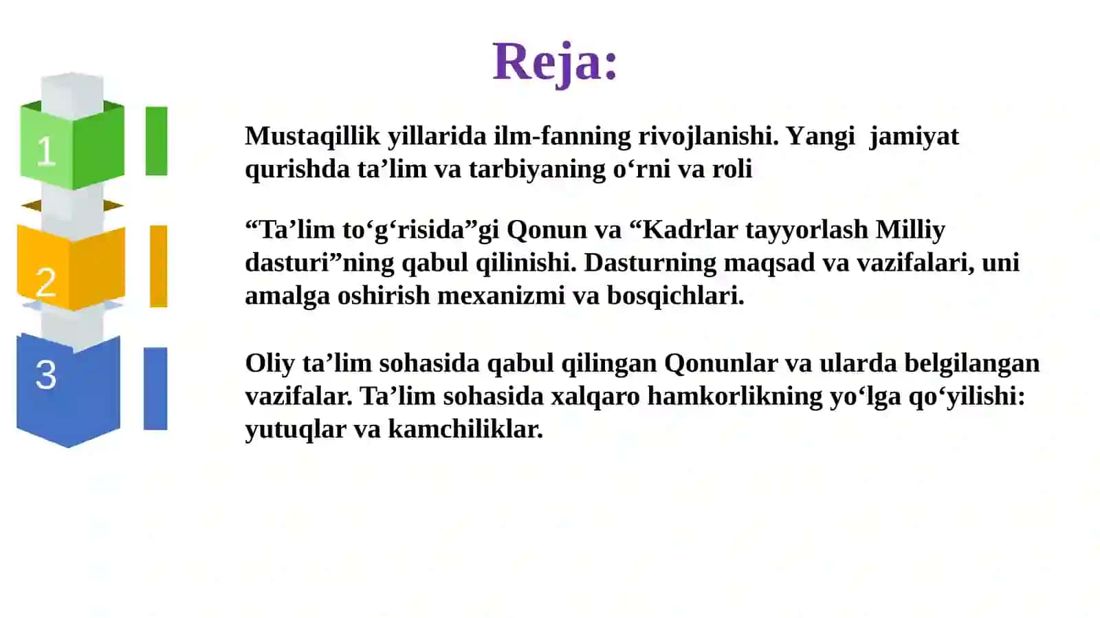 O‘zbekiston Respublikasida ta’lim sohasida amalga oshirilgan islohotlar 2
