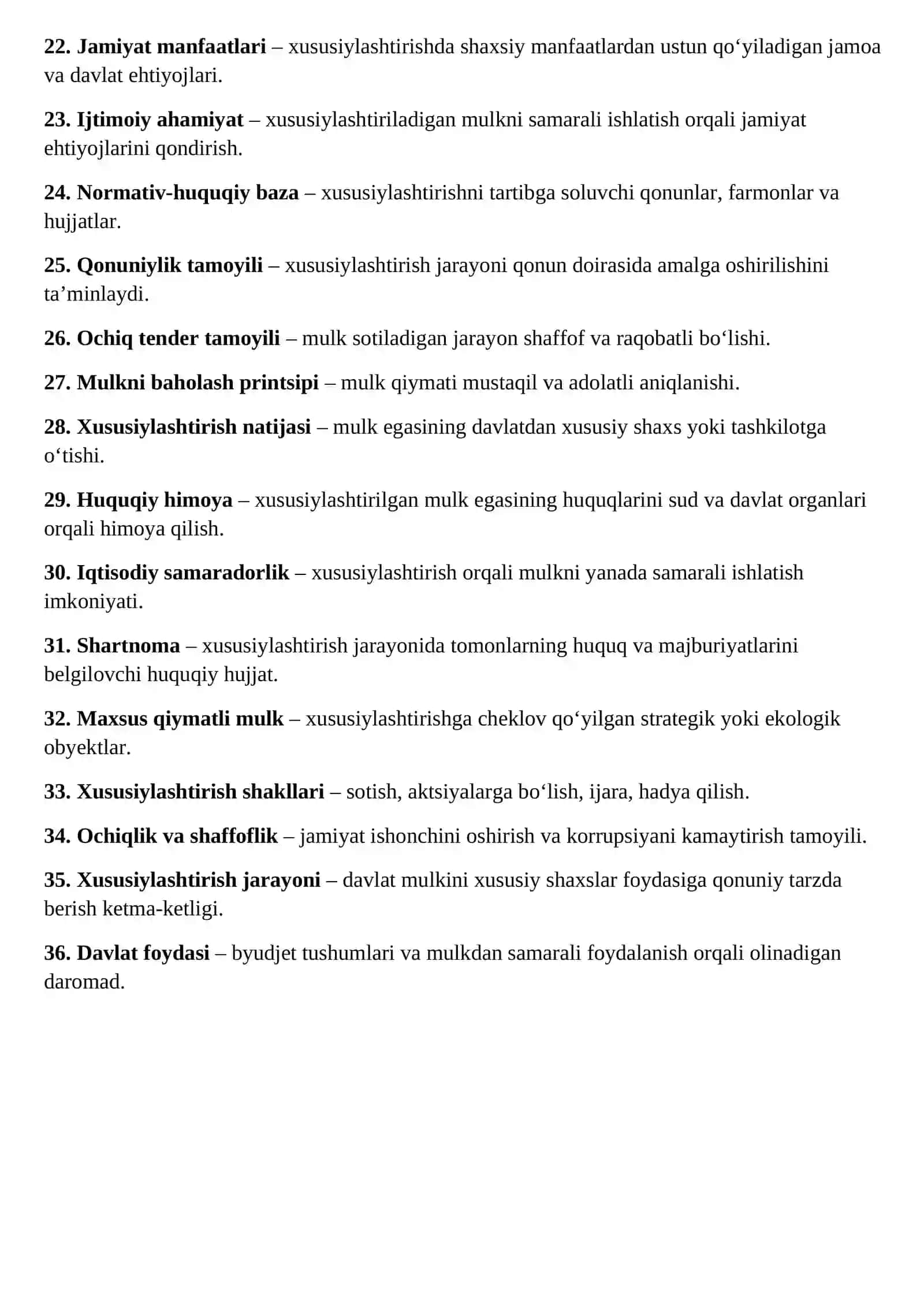 Davlat mulkini xususiylashtirish bo‘yicha glossariy 2