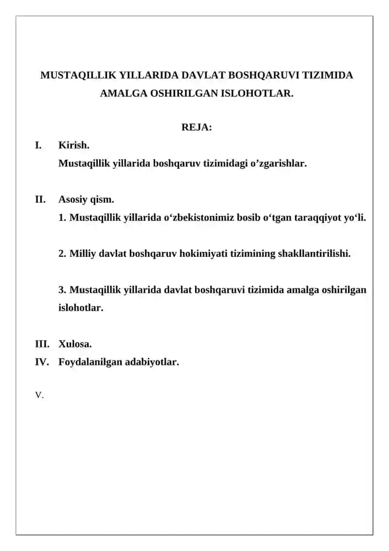 MUSTAQILLIK YILLARIDA DAVLAT BOSHQARUVI TIZIMIDA AMALGA OSHIRILGAN ISLOHOTLAR 2