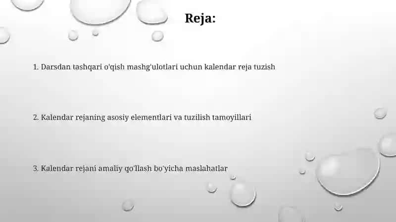 Sinfdan tashqari o’qish darslari taqvim rejasini tuzish 2