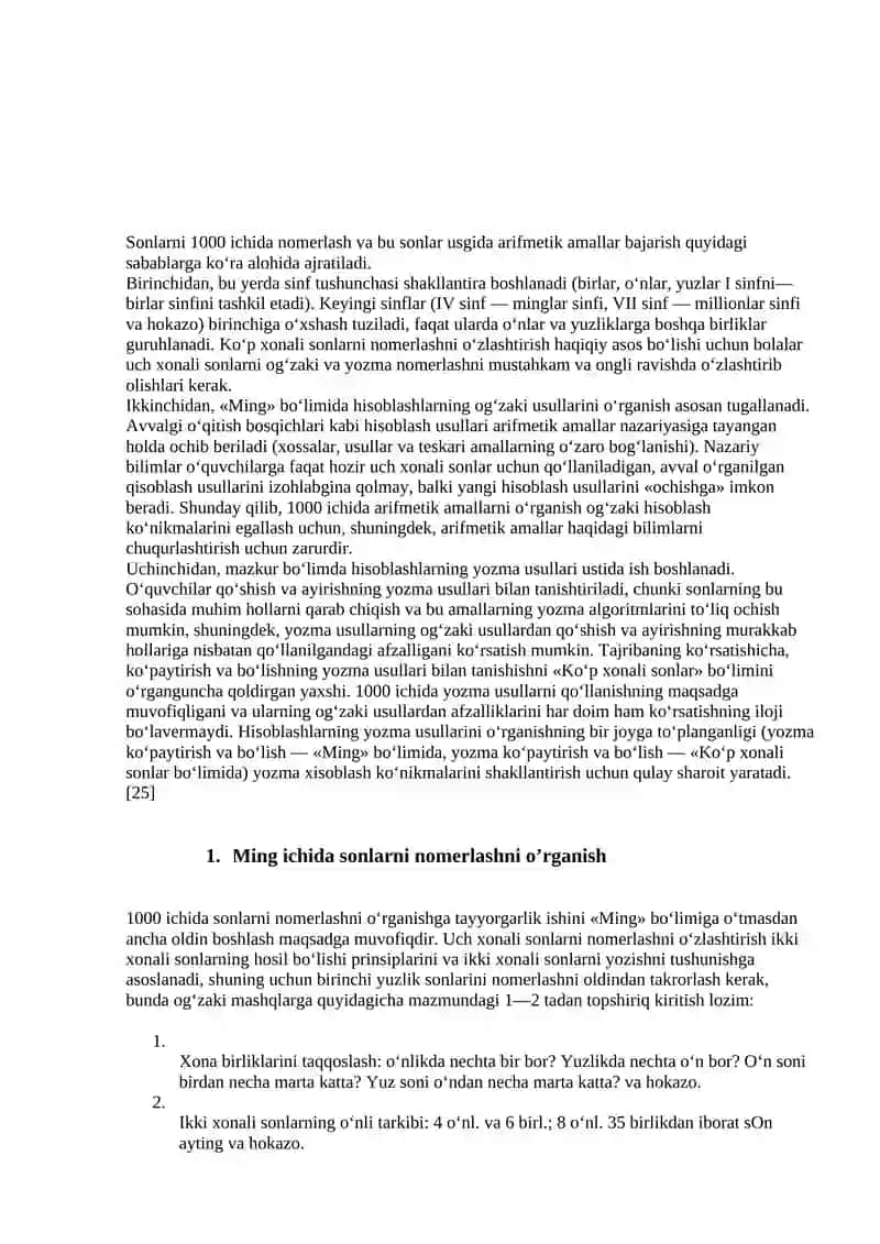Ming ichida ko’paytirish va bo’lishni o’rgatish metodikasi 2