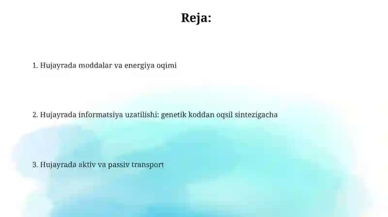 Hujayradagi moddalar va energiya oqimi 2