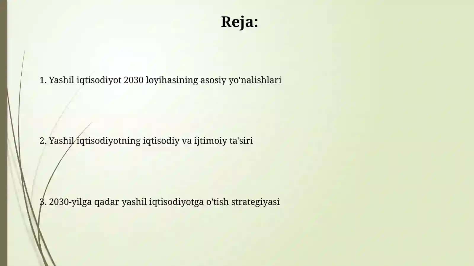 Yashil iqtisodiyot 2030 loyihasi 2