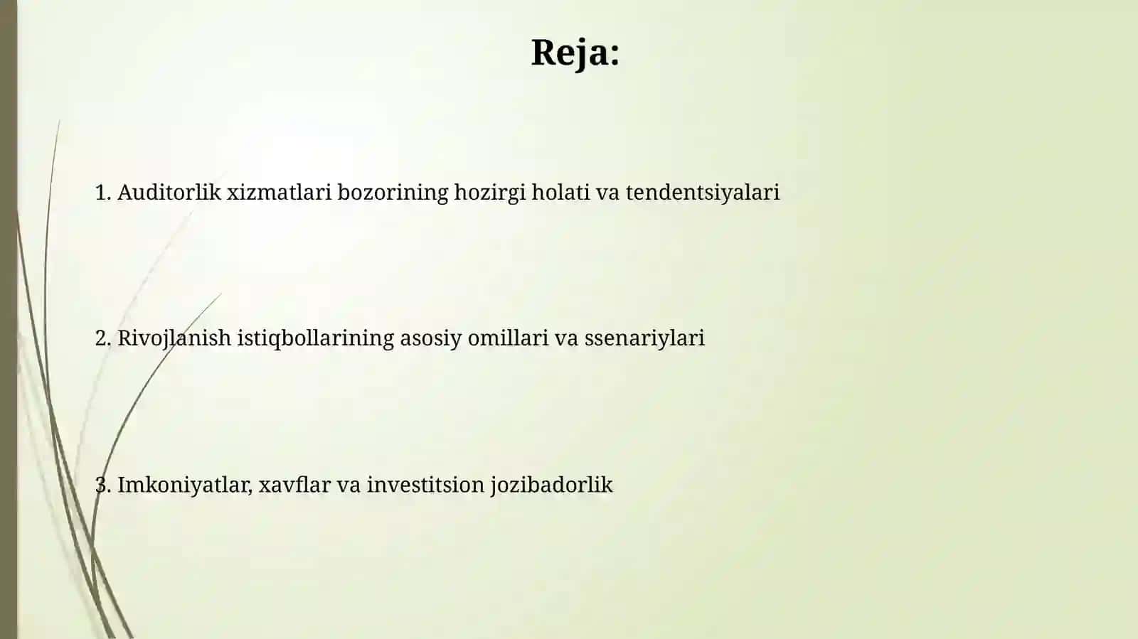 Audit xizmatlari bozorining rivojlanish istiqbollaritahlili 2
