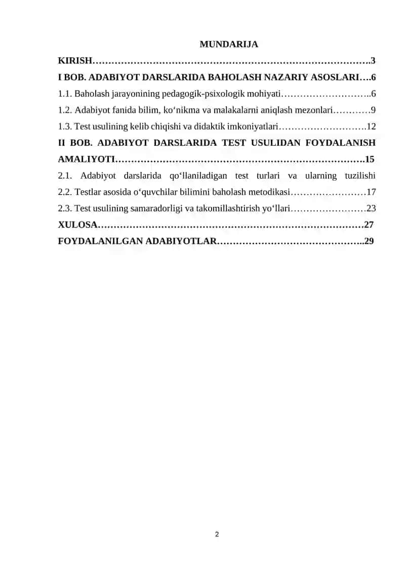 Adabiyot darslarida o‘quvchilar bilimini baholashning test usuli 2