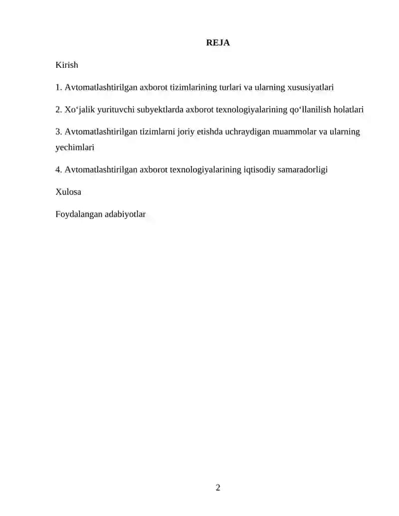Xo‘jalik yurituvchi subyektlarda avtomatlashtirilgan axborot texnologiyalarining qo‘llanilishi 2