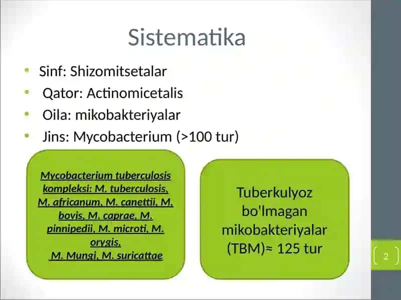 Atipik mikobakteriyalar va ularni amaliyotdagi ahamiyati . 2