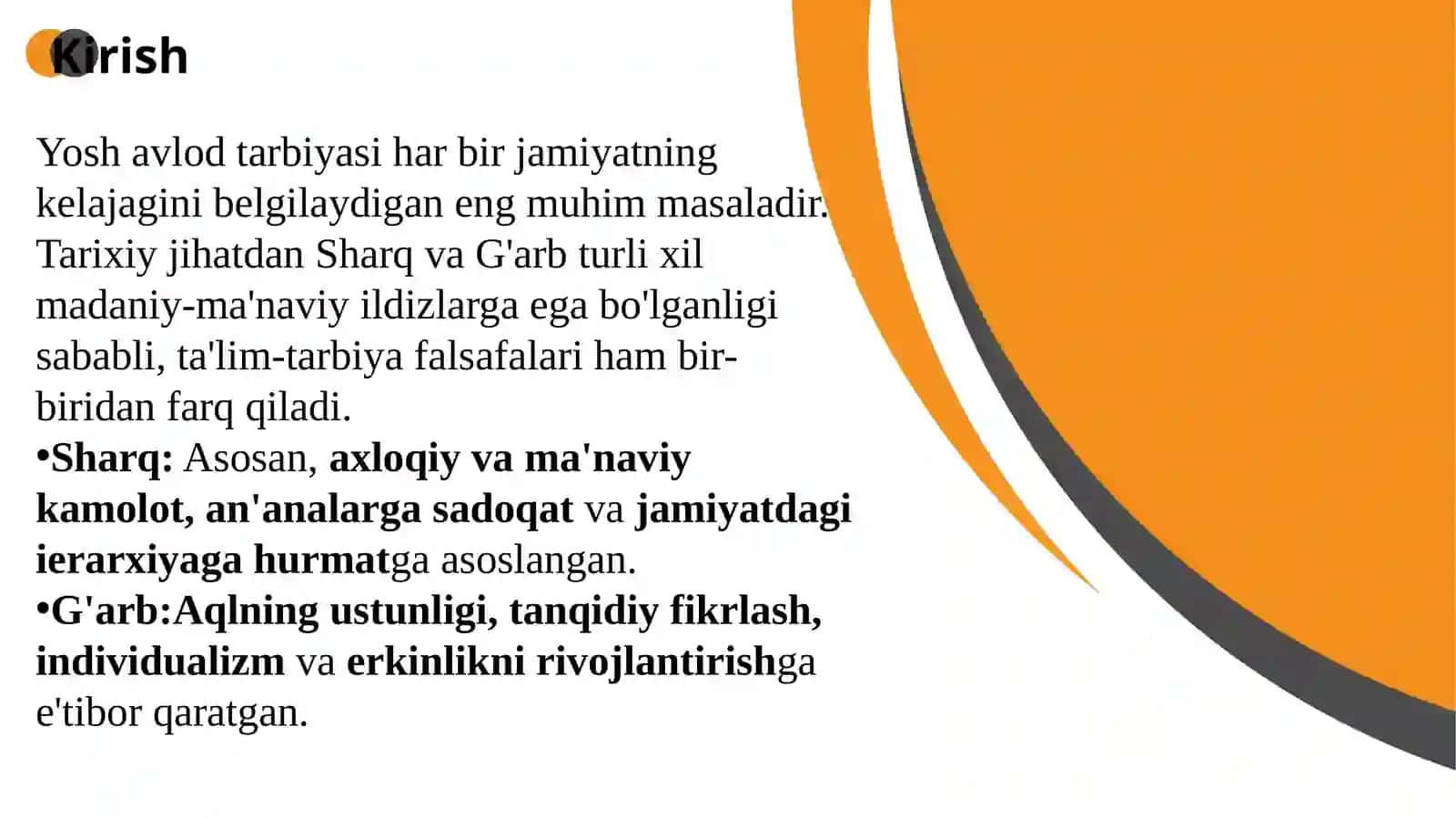 Sharq va g'arb mutafakkirlarining yosh avlod tarbiyasiga oid qarashlari taklif va mulohazalari 2