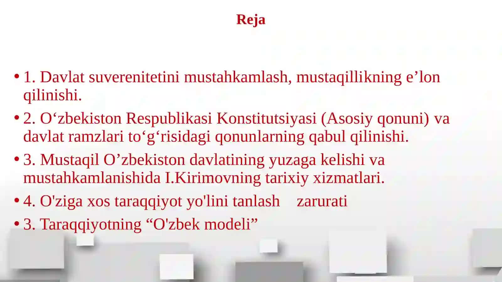 O‘zbekistonning o‘ziga xos istiqlol va taraqqiyot yo‘li 2