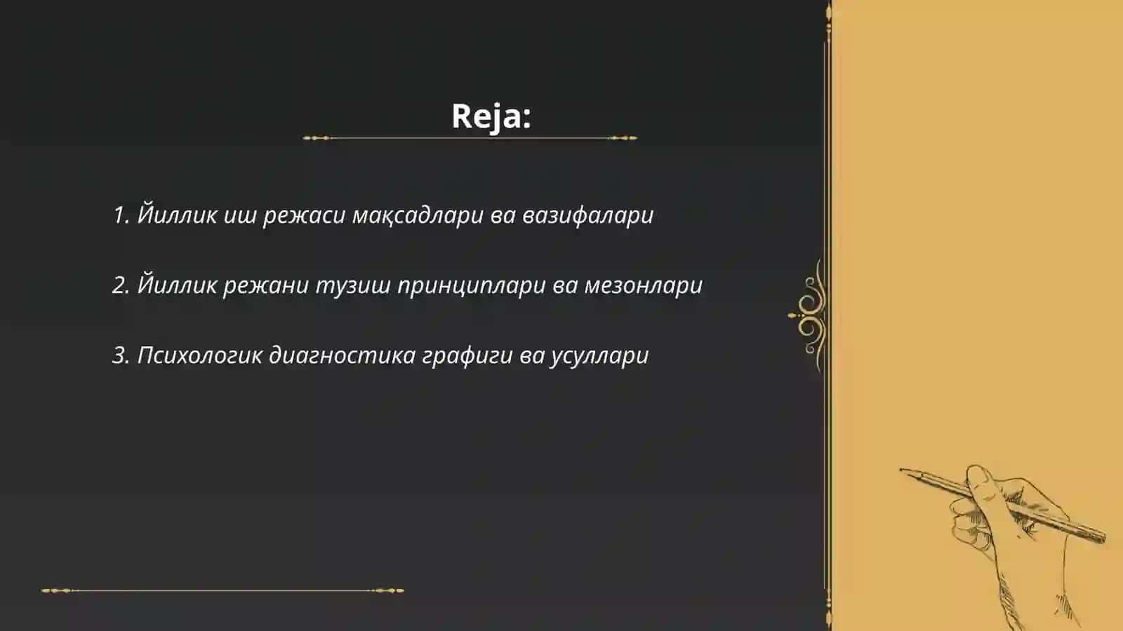 Мактабгача таълим ташкилоти психологининг йиллик иш режасини урганиш 2