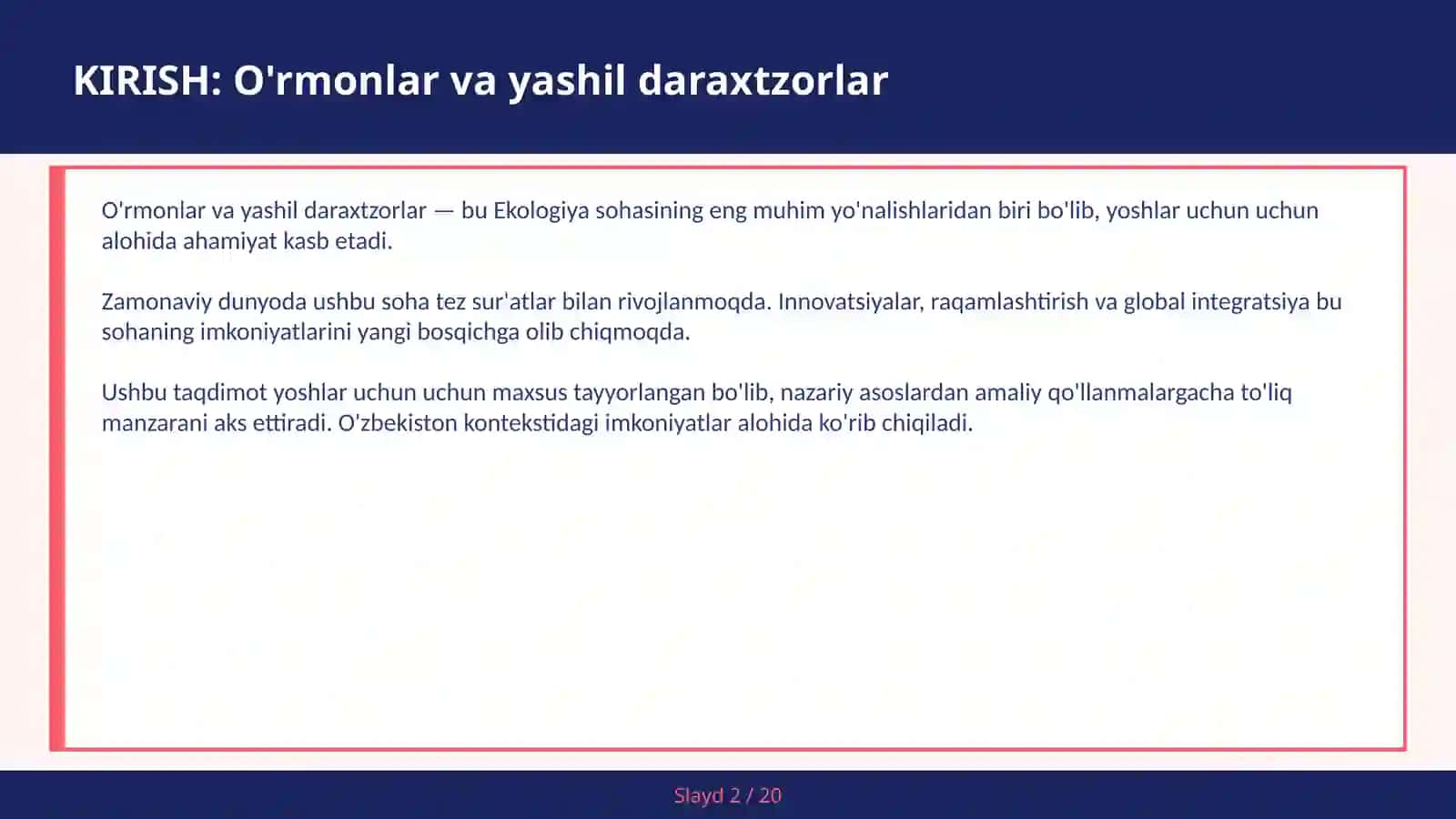 O'rmonlar va yashil daraxtzorlar 2